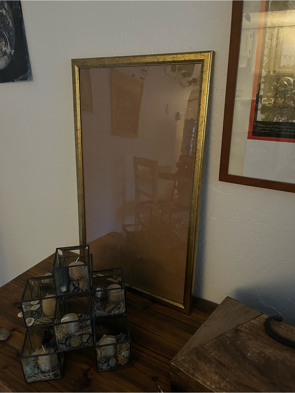 Plexiglass wooden poster frame with gold accents 14”x24”
